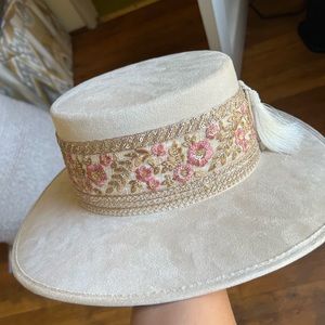 Suede, boater hat, from HatsNRoses on Etsy
